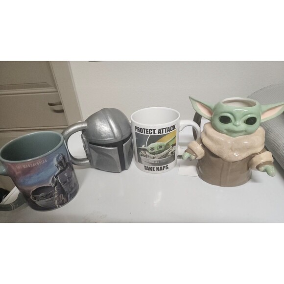 Star wars mandalorian grogu mugs 4 piece brand new - Picture 1 of 12